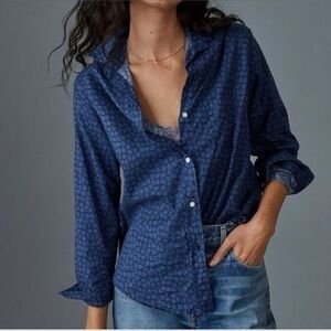 GRAYSON Shirt Womens The‎ Hero Marin Blue Floral Button Up Blouse size 3 medium